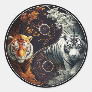 Tigers Yin Yang  Classic Round Sticker