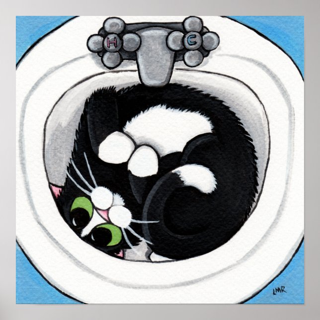 Tight Fit (v2) in Blue | Cat Art Poster (Front)