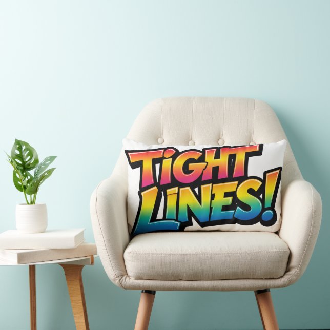 Tight Lines Rainbow Gradient Funny Fishing Gift Lumbar Cushion (Chair)