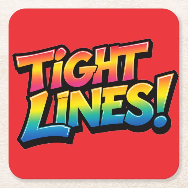 Tight Lines Rainbow Gradient Funny Fishing Gift Square Paper Coaster (Front)