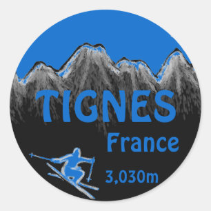Tignes France blue ski logo art stickers