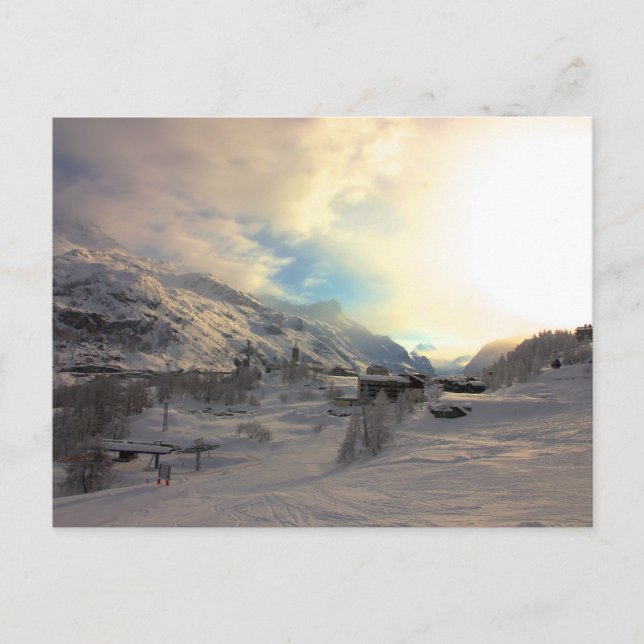 Tignes Les Bois Winter Sunrise Postcard (Front)
