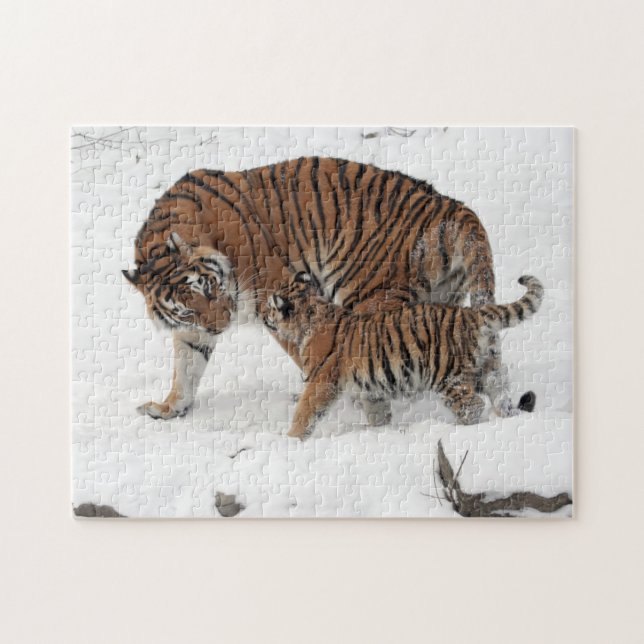 Tigress and Cub in the Snow Jigsaw Puzzle (Horizontal)