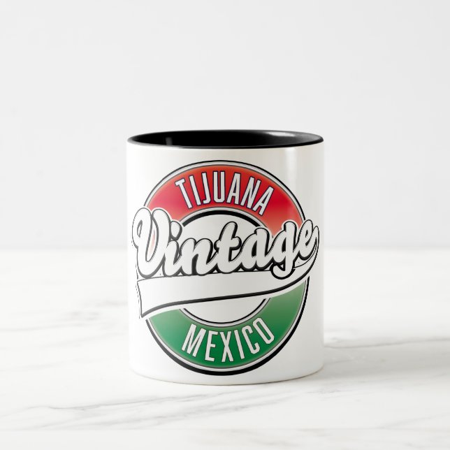 Tijuana mexico vintage logo. Two-Tone coffee mug (Center)