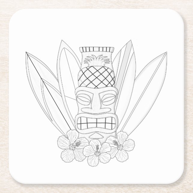 Tiki Adult Colouring Paper Coaster (Front)
