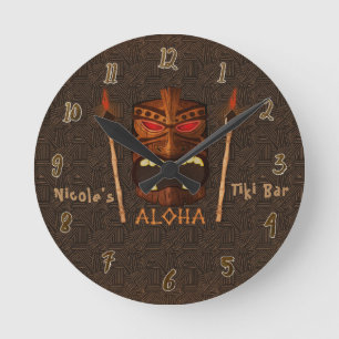 Tiki ALOHA Bar Tropical Custom Personalised Round Clock