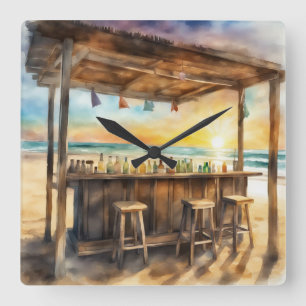 Tiki Bar 1 -  Square Wall Clock