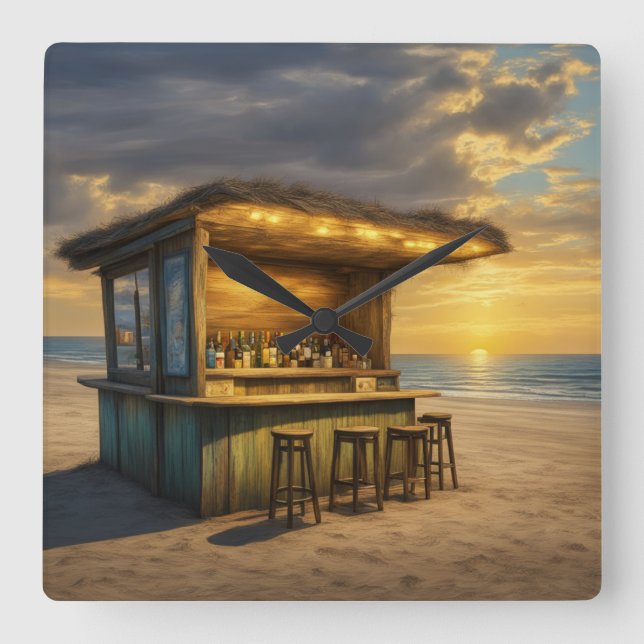 Tiki Bar - 4 - Square Wall Clock (Front)