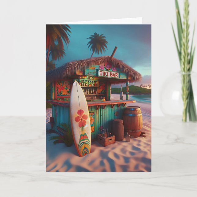 Tiki Bar at the end of the Day on Beach Card (Front)