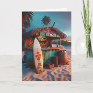 Tiki Bar at the end of the Day on Beach Card