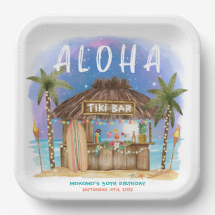 Tiki Beach Bar Moon Stars Tropical Birthday Paper Plate
