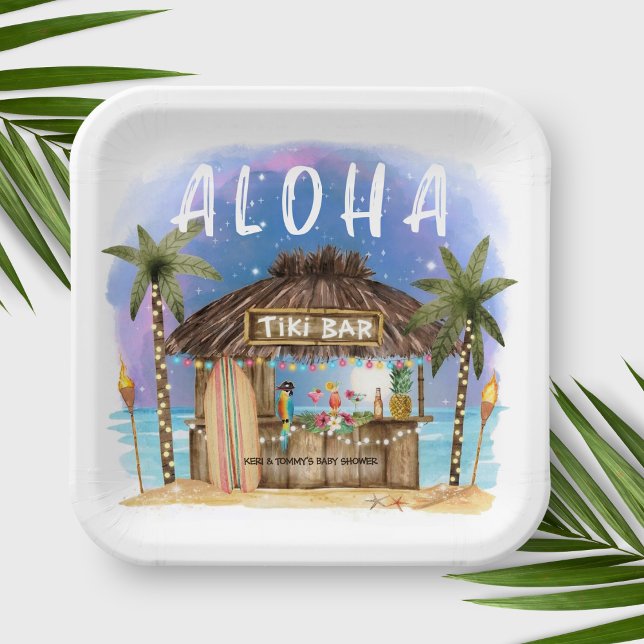 Tiki Beach Bar Tropical Baby Shower Paper Plate (Creator Uploaded)