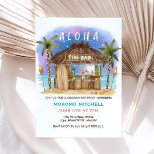 Tiki Beach Bar Tropical Graduation Party  Invitation