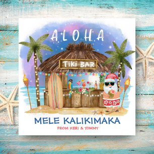 Tiki Beach Bar Tropical Moon Santa Mele Kalikimaka Holiday Card