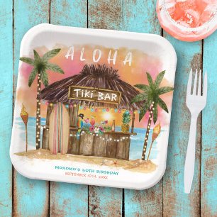 Tiki Beach Bar Tropical Sea Birthday Paper Plate