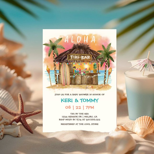 Tiki Beach Bar | Tropical Sunset Sea Baby Shower Invitation (Creator Uploaded)