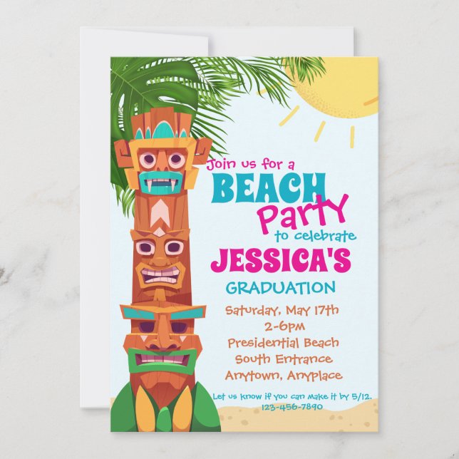 Tiki Beach Party Graduation Invitation (Front)