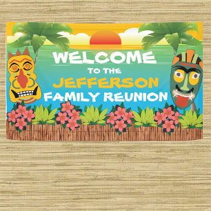 Tiki Beach Sunset Family Reunion Welcome Banner