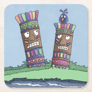 Tiki Bird Plum Square Paper Coaster