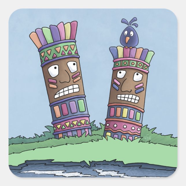 Tiki Bird Plum  Square Sticker (Front)