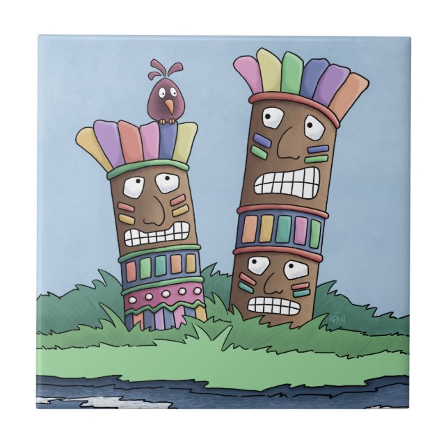 Tiki Bird Rosebud Ceramic Tile (Front)