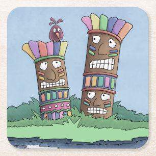 Tiki Bird Rosebud Square Paper Coaster
