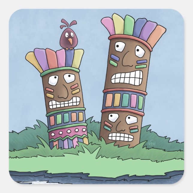 Tiki Bird Rosebud  Square Sticker (Front)