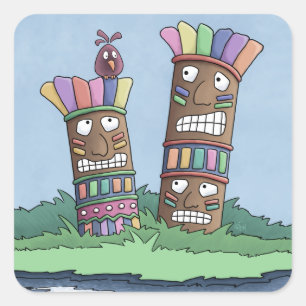 Tiki Bird Rosebud Square Sticker