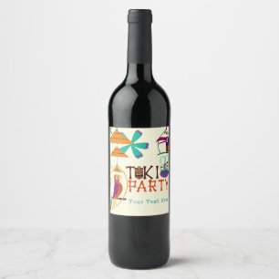 Tiki Birds Birthday Party Vintage Luau Custom Wine Label