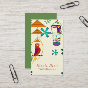 Tiki Birds Vintage Retro Art Personalised Custom Business Card