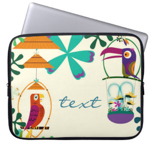 Tiki Birds Vintage Retro Art Personalised Custom Laptop Sleeve