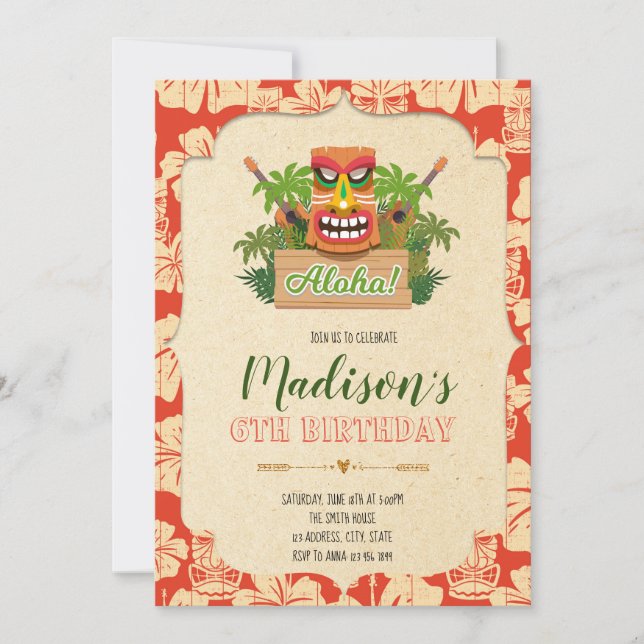 Tiki birthday party invitation (Front)