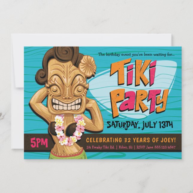 Tiki Girl Birthday Party Luau Summer Celebration Invitation (Front)