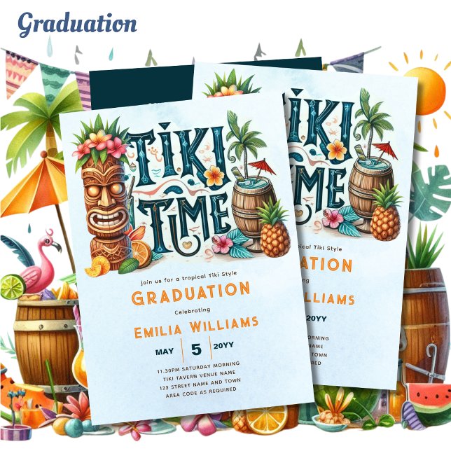 TIKI GRADUATION Tropical Luau Hawaiian Party Invitation (Creator Uploaded)