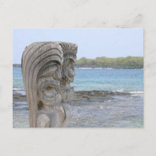 Tiki Guardians in Kona, Hawaii - Postcard