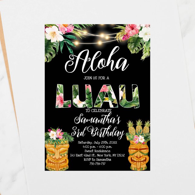 Tiki Hawaiian Aloha Tropical Birthday Luau Party Invitation (Creator Uploaded)