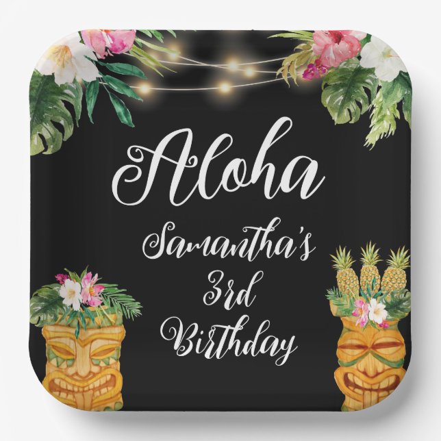 Tiki Hawaiian Aloha Tropical Birthday Luau Party Paper Plate (Front)