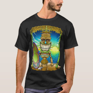 Tiki Head Surfer Surfboard Beach Hawaii Hut Tribal T-Shirt