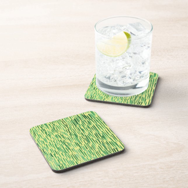 Tiki Hut Bamboo Pattern Jungle Vibe Green Stripes Coaster (Right Side)