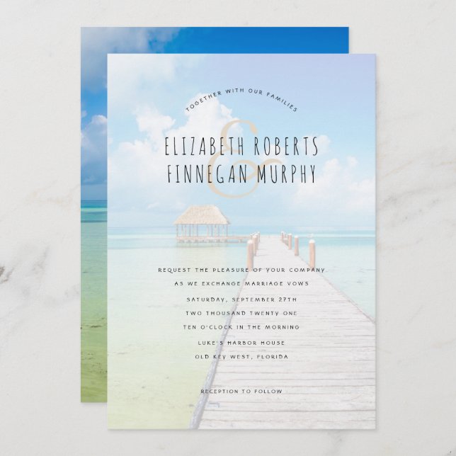 Tiki Hut Tropical Paradise Wedding Invitation (Front/Back)