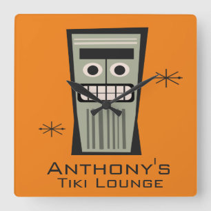 Tiki Lounge PERSONALIZED NAME and COLOR Square Wal Wall Clock