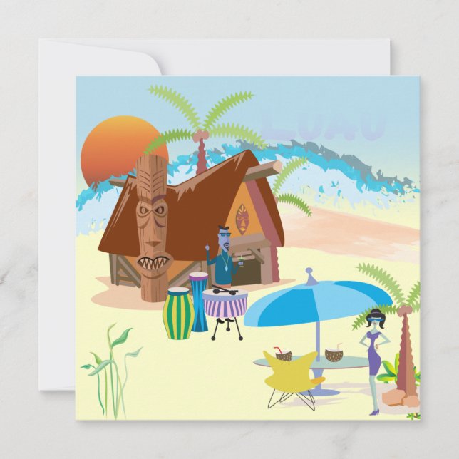 Tiki/Luau at the beach Invitation (Front)