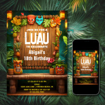 Tiki Luau Hawaiian Tropical Island Beach Birthday