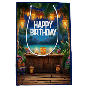 Tiki Luau Hawaiian Tropical Island Beach Birthday Medium Gift Bag