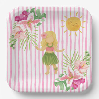 Tiki Luau Party, Hawaii Birthday, Hula Girl Paper Plate