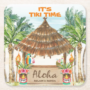 Tiki Luau   Tropical Beach Aloha Square Paper Coaster