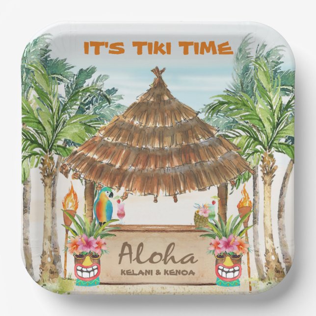 Tiki Luau | Tropical Beach Island Surf Paper Plate (Front)