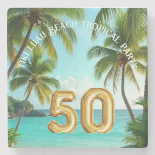 tiki luau tropical beach party  stone coaster