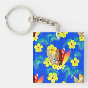 Tiki Mask And Surfboards Key Ring