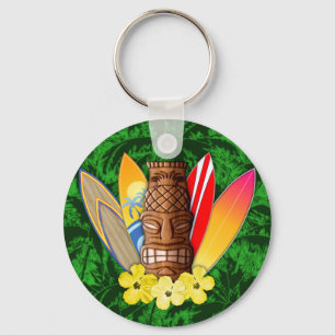 Tiki Mask And Surfboards Key Ring